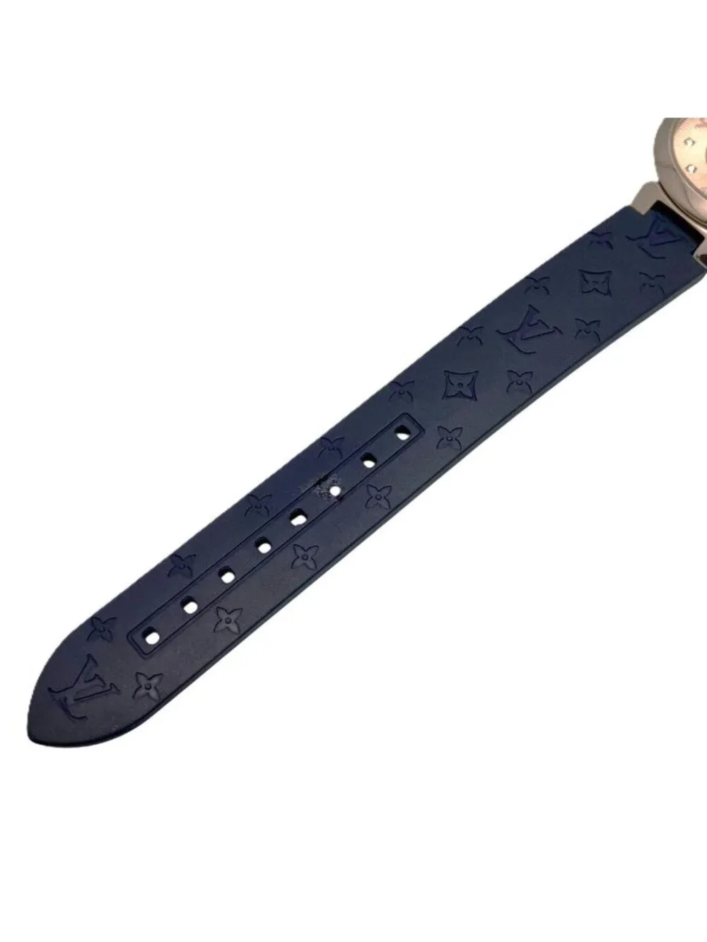 Louis Vuitton Tambour Watch SS Rubber Quartz Silver Dial